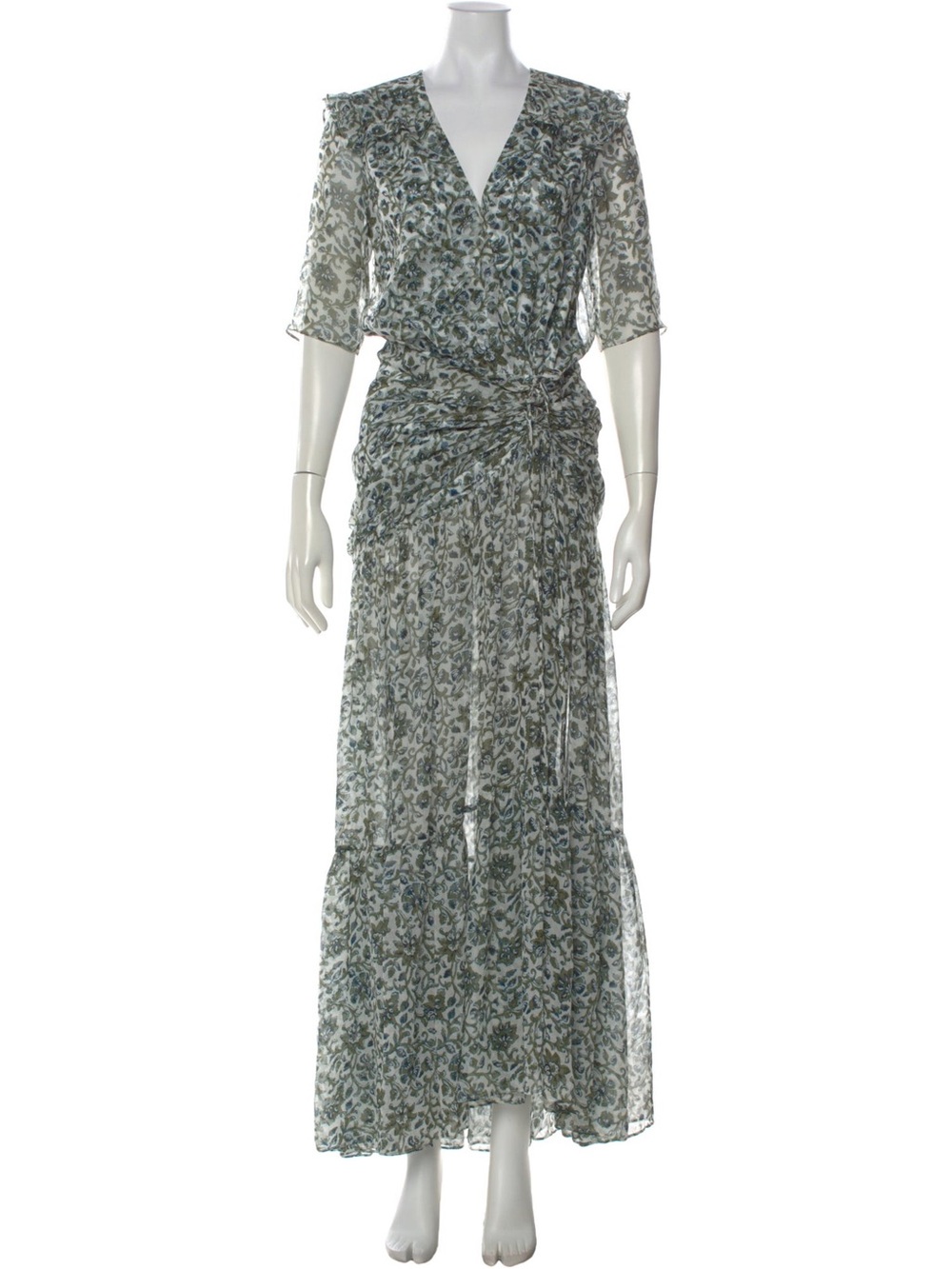 Veronica Beard Green Floral Silk Long Dress Sz 4